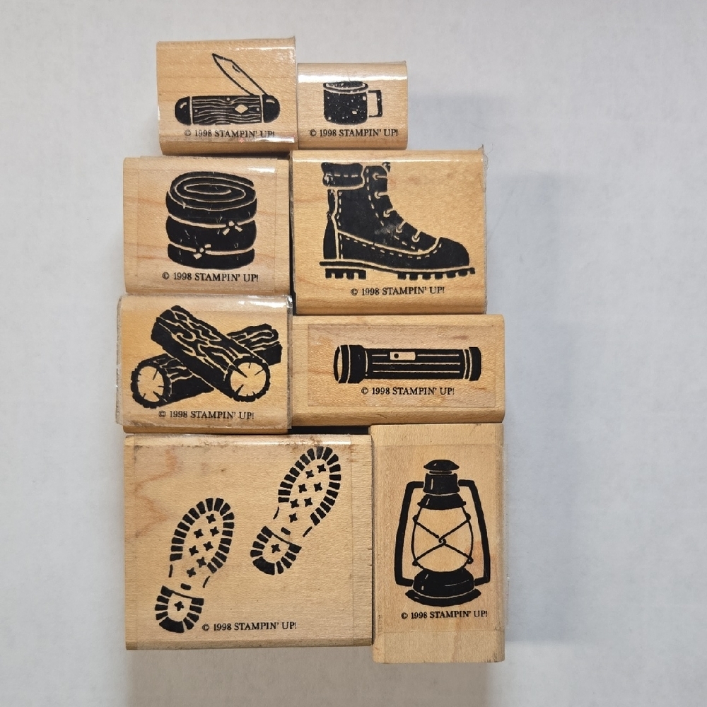 Stampin' Up! 1998 Wood Camping Set 8 Stamps Included